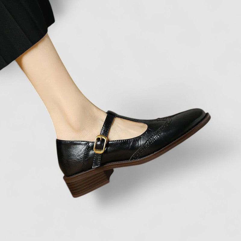 Claudia | Klasyczne Płaskie Buty Mary Jane z T-Bar