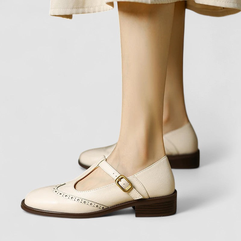 Claudia | Klasyczne Płaskie Buty Mary Jane z T-Bar