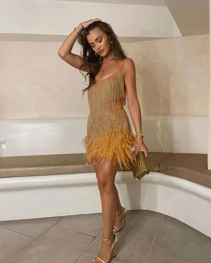 Janelle | Sukienka koktajlowa z cekinami i frędzlami