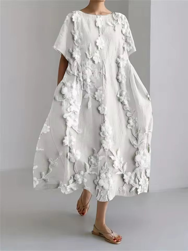 Fenella | Elegancka Luźna Sukienka z Okrągłym Dekoltem
