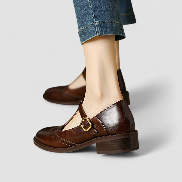 Claudia | Klasyczne Płaskie Buty Mary Jane z T-Bar