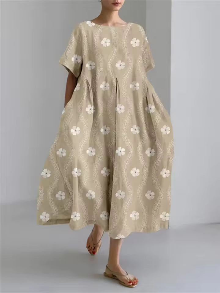 Fenella | Elegancka Luźna Sukienka z Okrągłym Dekoltem