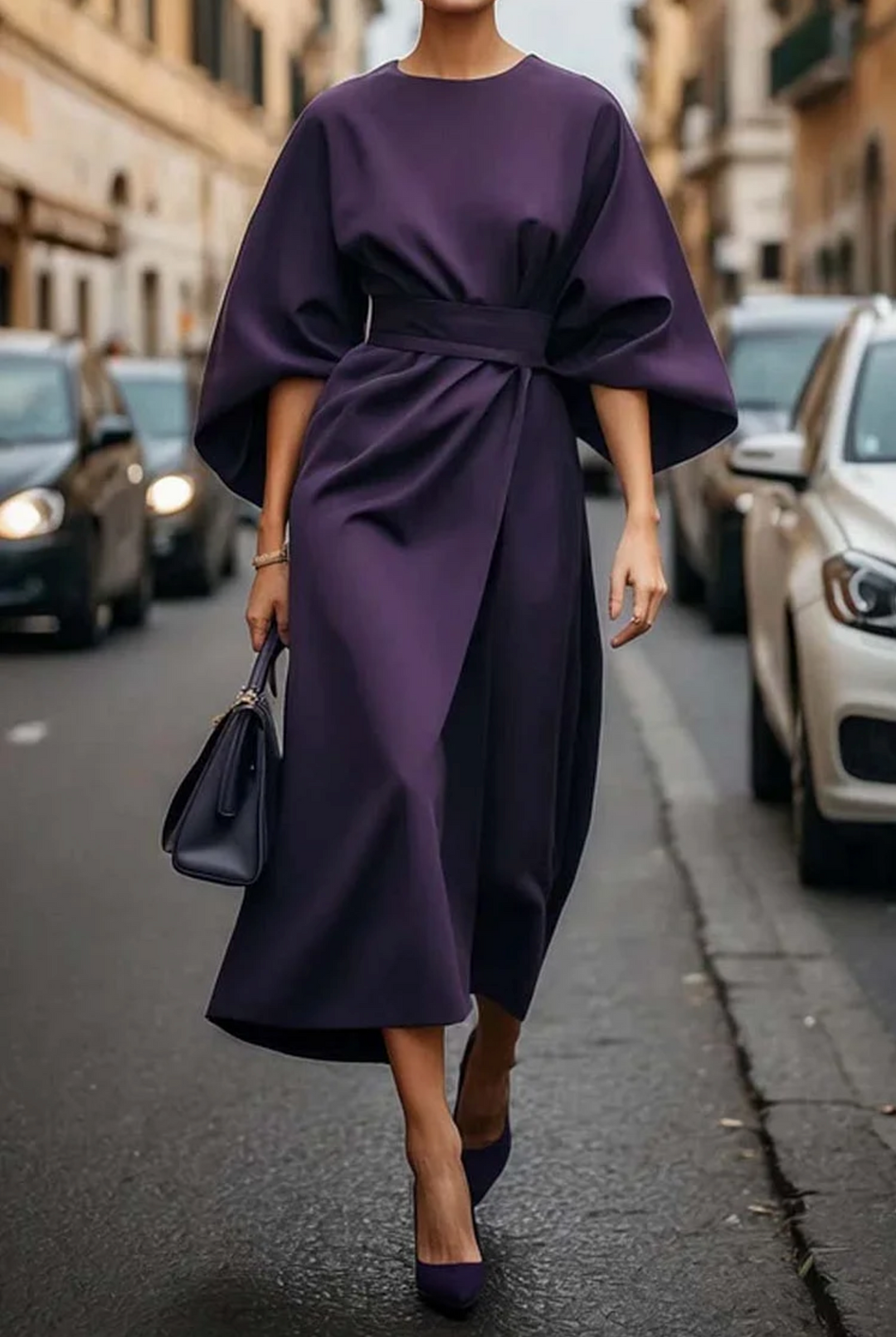 Selina | Elegancka Sukienka z Lanternowymi Rękawami