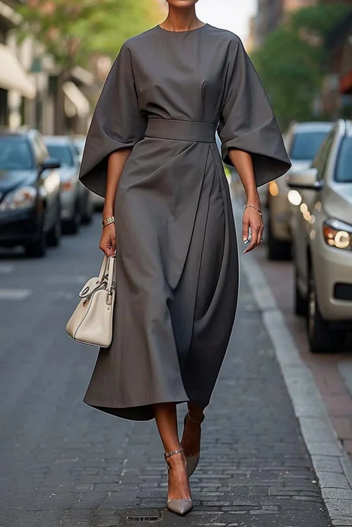 Selina | Elegancka Sukienka z Lanternowymi Rękawami