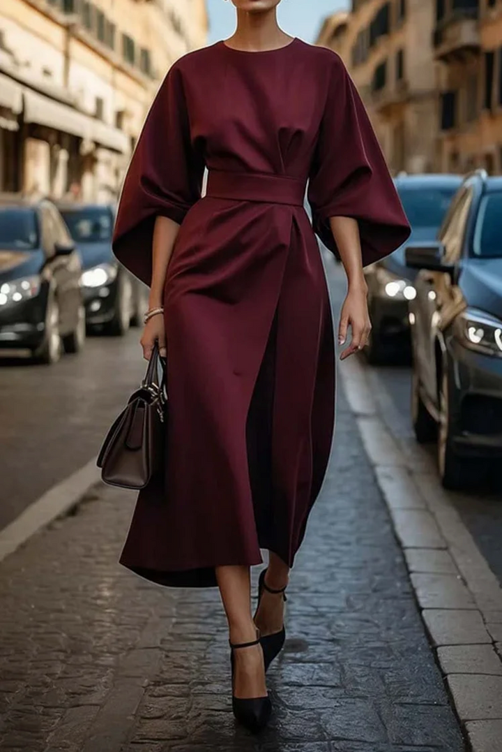 Selina | Elegancka Sukienka z Lanternowymi Rękawami