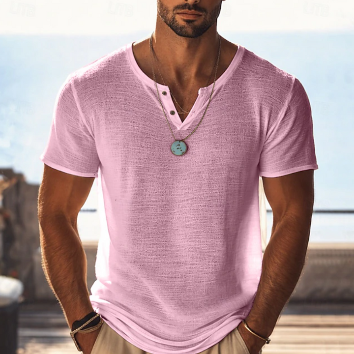 Harvy | Teksturowana koszulka letnia z dekoltem Henley