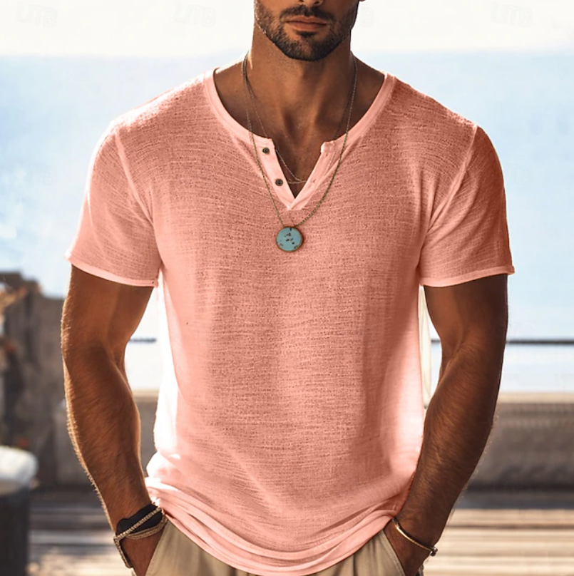 Harvy | Teksturowana koszulka letnia z dekoltem Henley