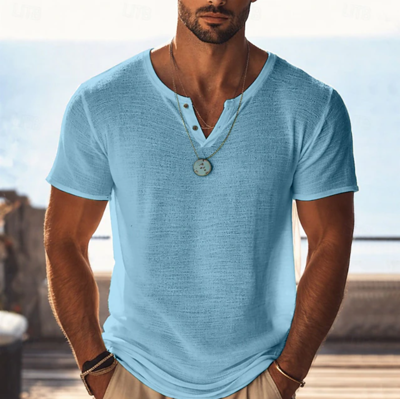 Harvy | Teksturowana koszulka letnia z dekoltem Henley
