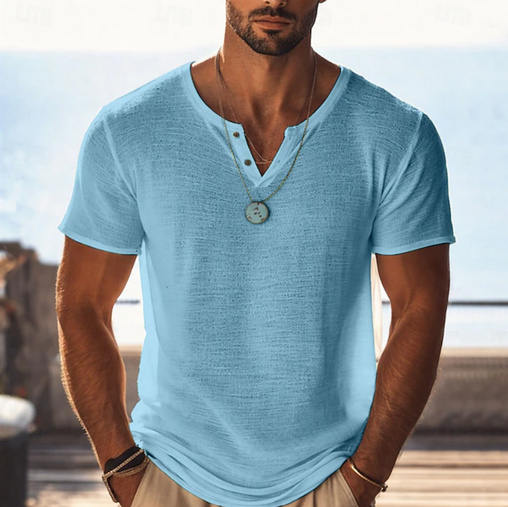 Harvy | Teksturowana koszulka letnia z dekoltem Henley