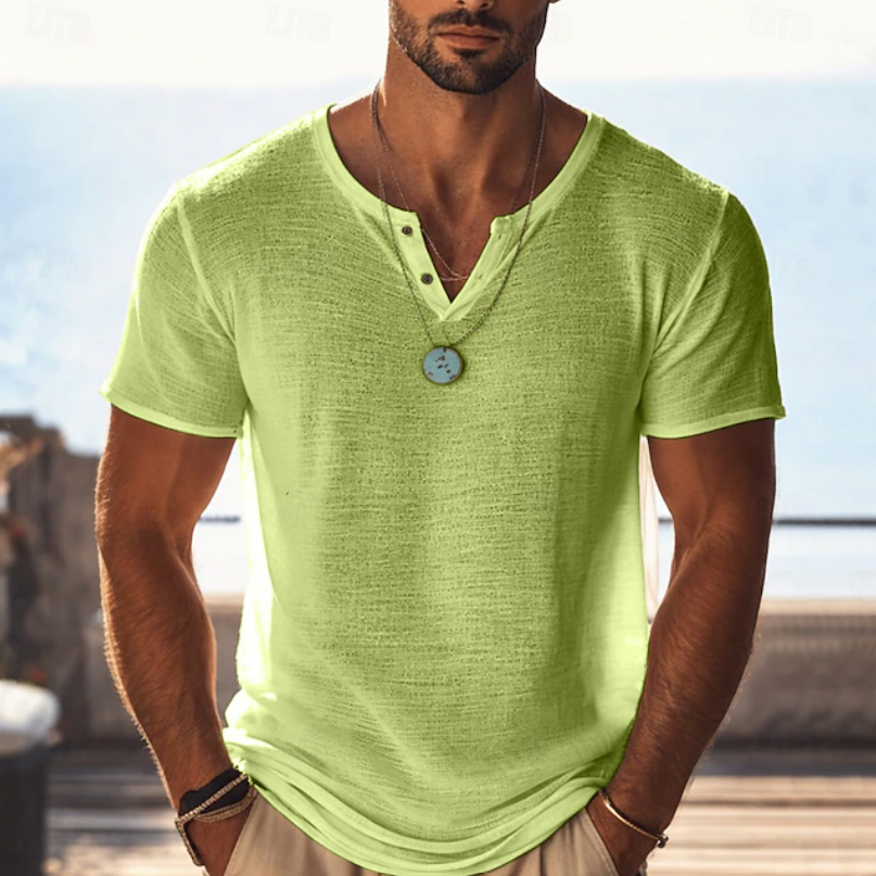 Harvy | Teksturowana koszulka letnia z dekoltem Henley