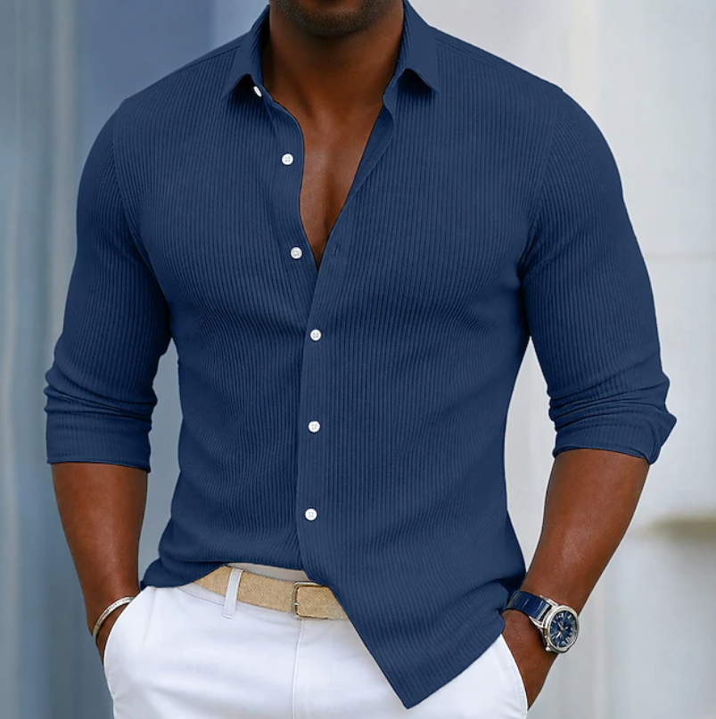 Marco | Koszula Henley w Slim Fit z teksturowanej tkaniny