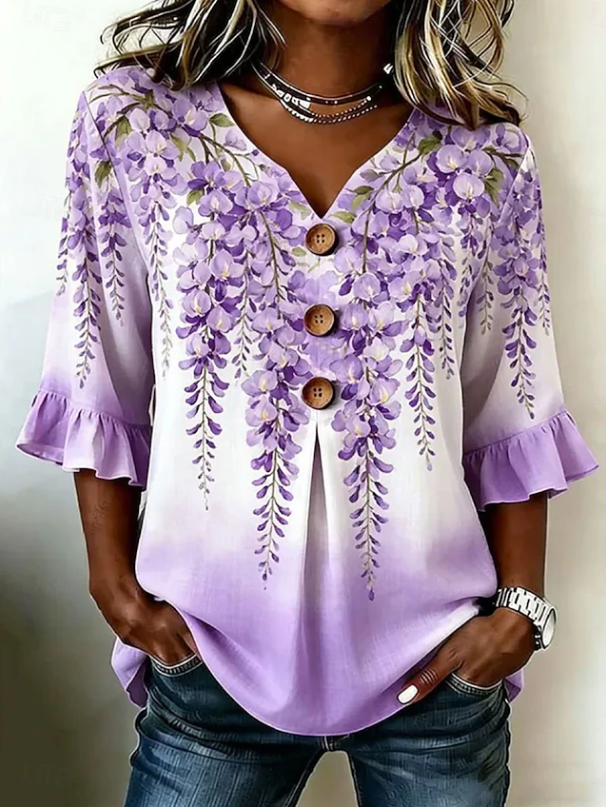 Luna | Boho Kwiatowa Bluzka z Guzikami