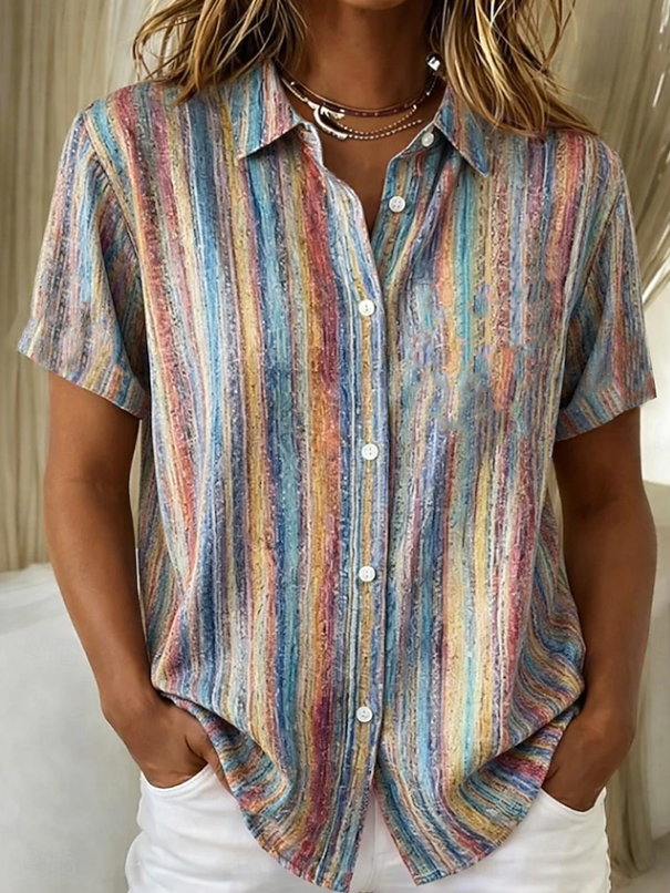 Santoria| Casual Boho Stripe Short Sleeve Shirt