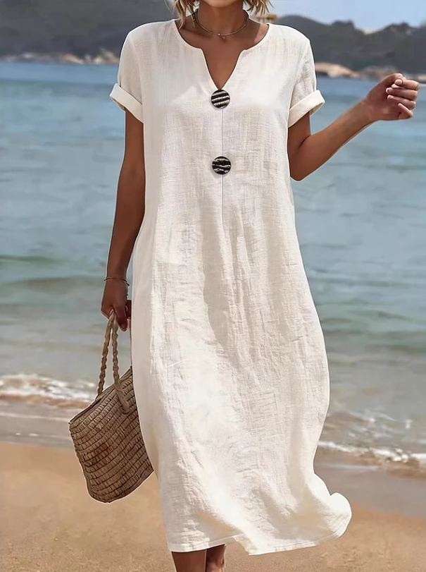 Liana | Casualna Sukienka Maxi z Guzikami na Plażę