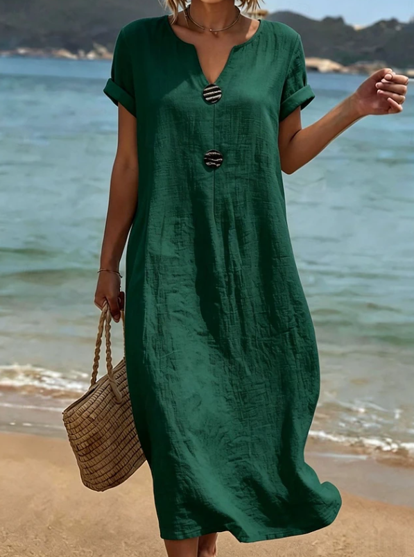 Liana | Casualna Sukienka Maxi z Guzikami na Plażę