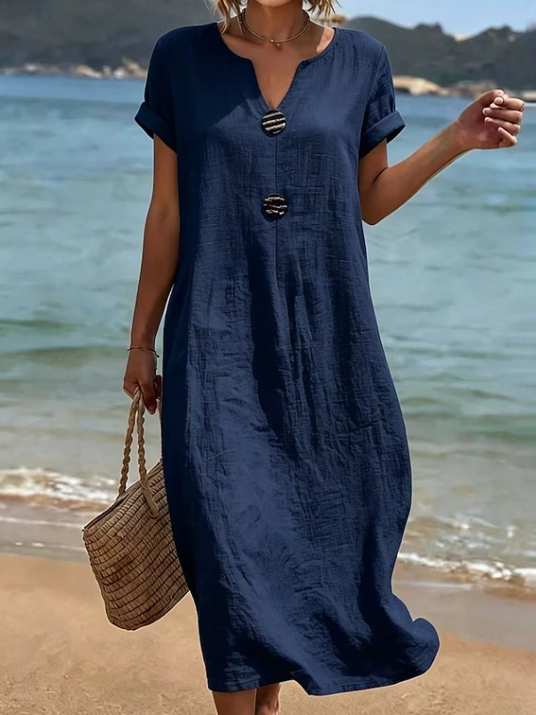 Liana | Casualna Sukienka Maxi z Guzikami na Plażę