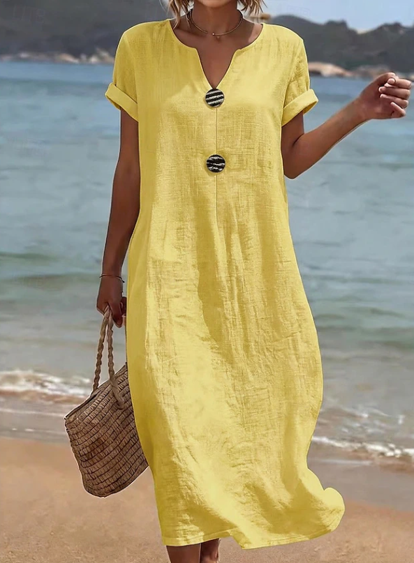 Liana | Casualna Sukienka Maxi z Guzikami na Plażę