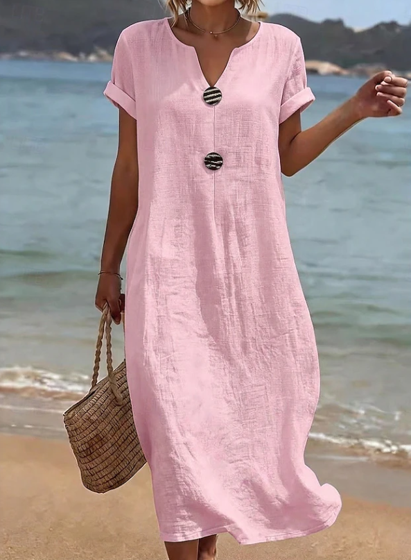 Liana | Casualna Sukienka Maxi z Guzikami na Plażę
