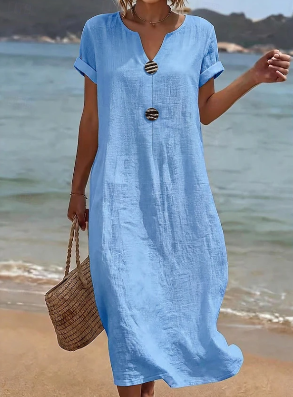 Liana | Casualna Sukienka Maxi z Guzikami na Plażę