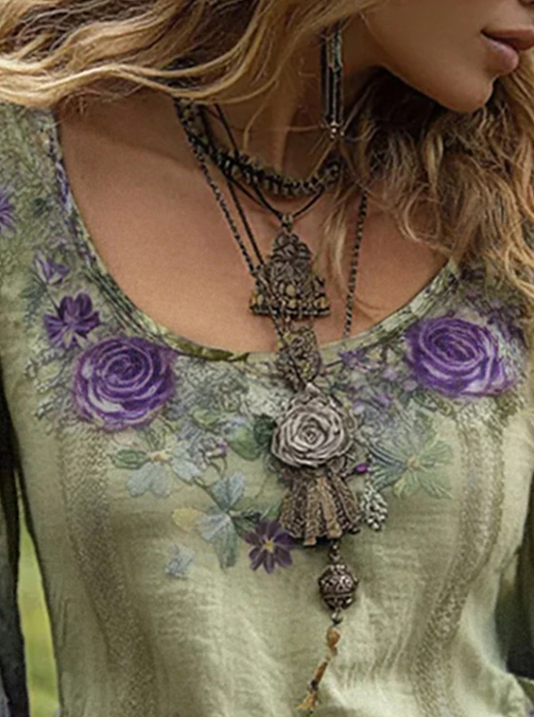 Seraphina | Boho Kwiatowa Bluzka z Długim Rękawem