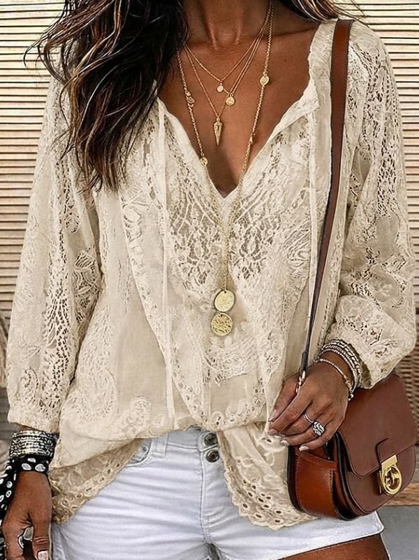 Amara | Boho Koronkowy Kardigan Kimono z Dekoltem w Serek