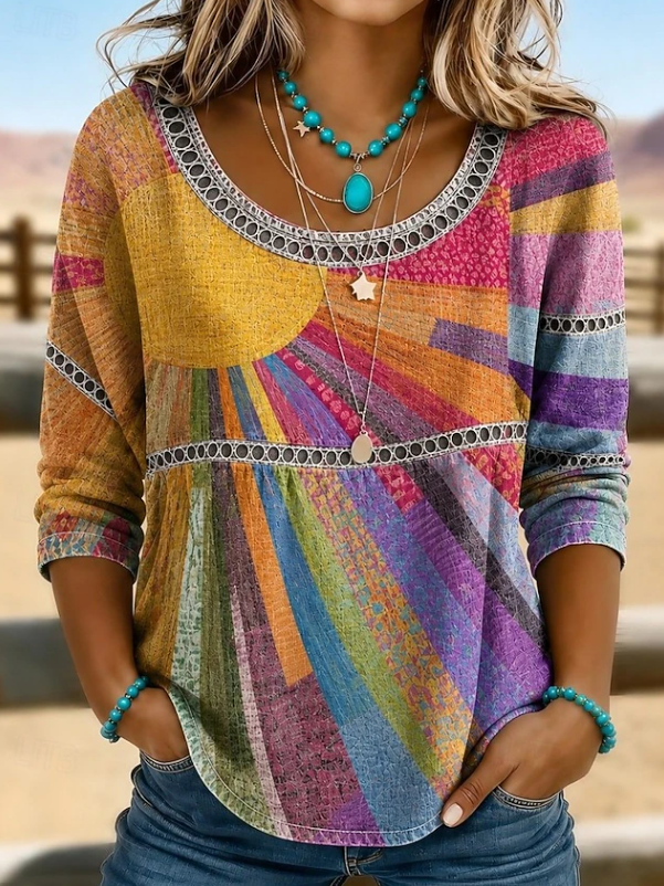 Alina | Boho Haftowany Codzienny Top z Dekoltem w Serek