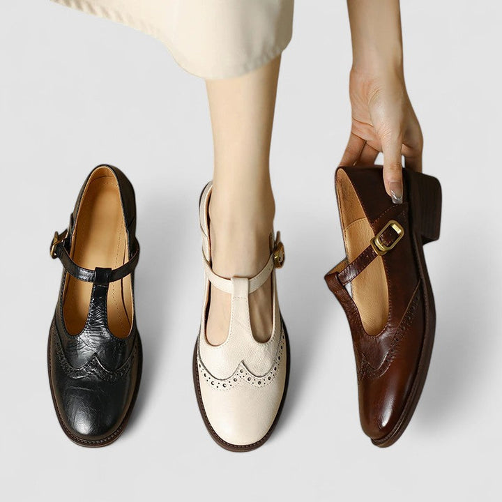 Claudia | Klasyczne Płaskie Buty Mary Jane z T-Bar