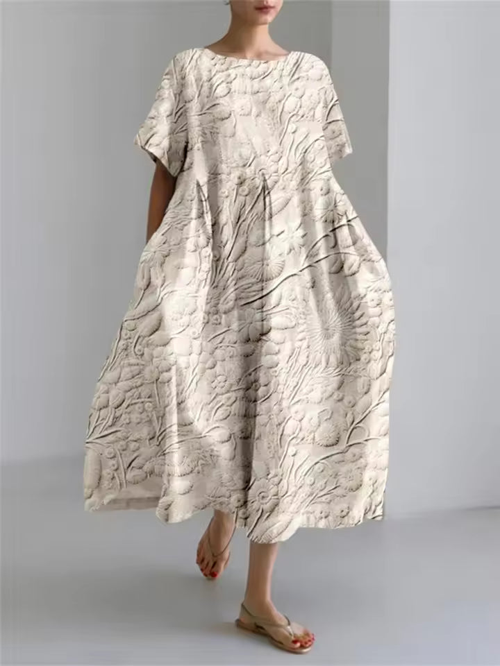 Fenella | Elegancka Luźna Sukienka z Okrągłym Dekoltem