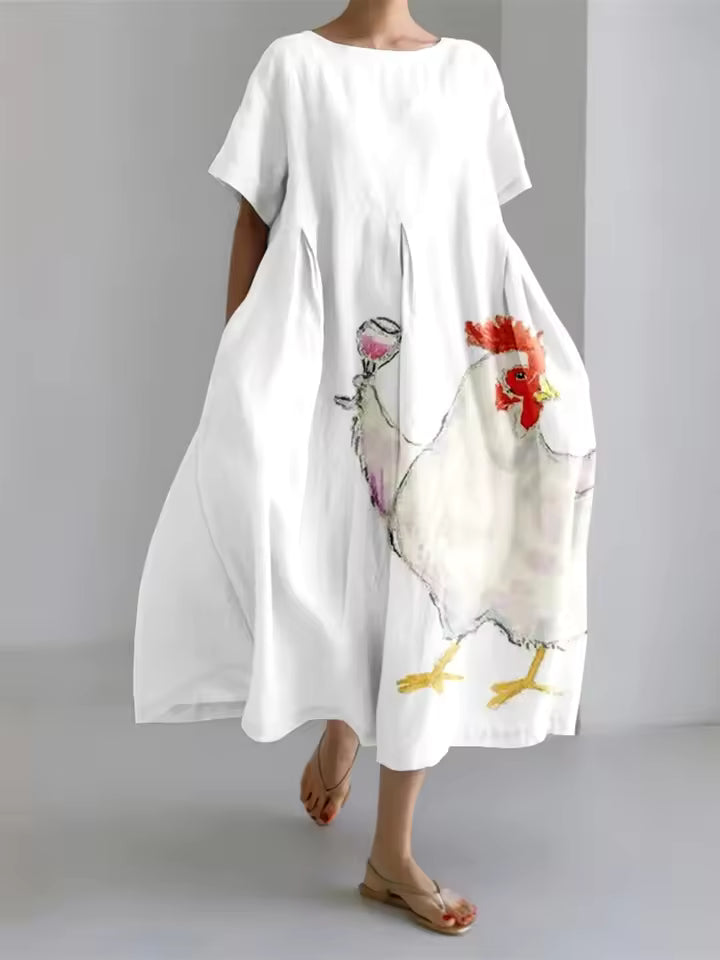 Fenella | Elegancka Luźna Sukienka z Okrągłym Dekoltem