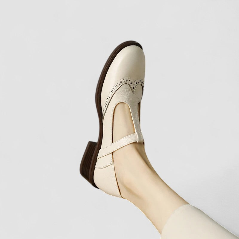 Claudia | Klasyczne Płaskie Buty Mary Jane z T-Bar