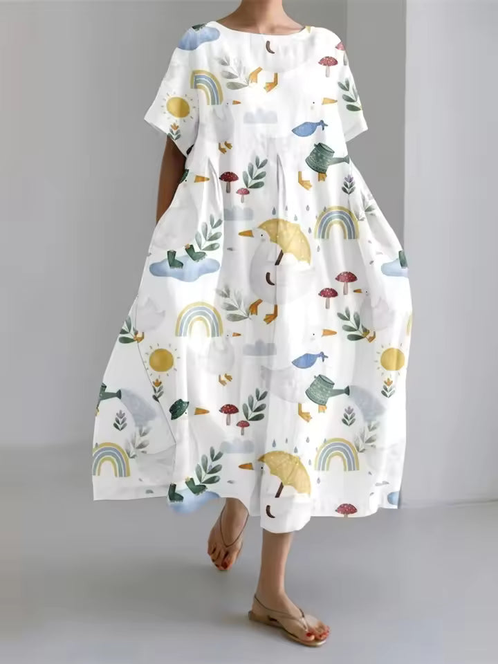 Fenella | Elegancka Luźna Sukienka z Okrągłym Dekoltem