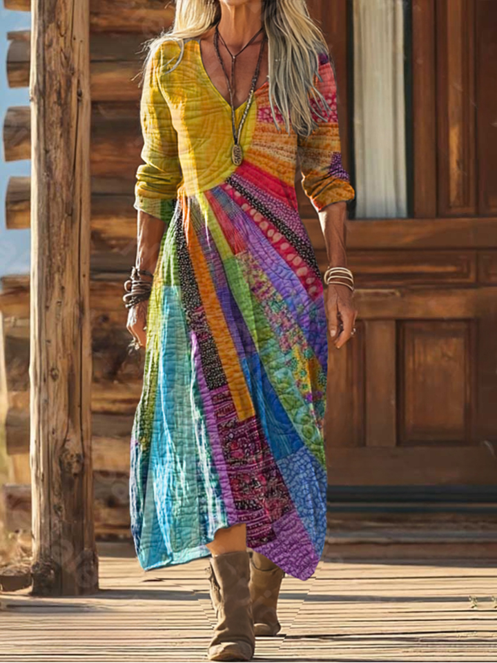 Alicja | Elegancka Sukienka w Stylu Boho z Motywem Słonecznym