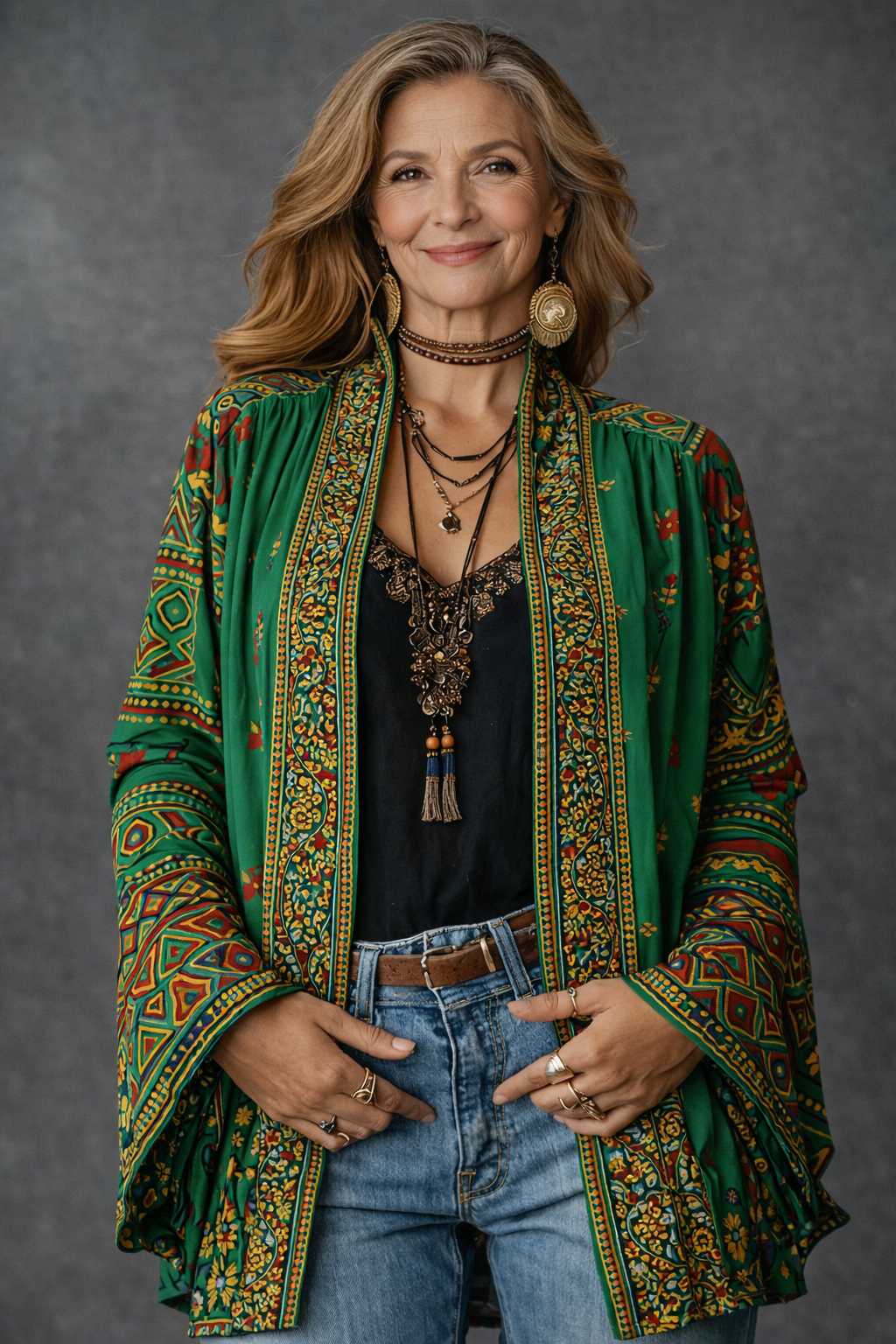 Amelie | Stylowy Kardigan Boho z Aksamitnym Wykończeniem