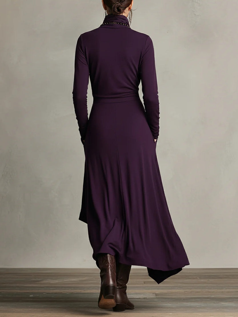 Hattie | Elegancka Sukienka Maxi z Wysokim Kołnierzem