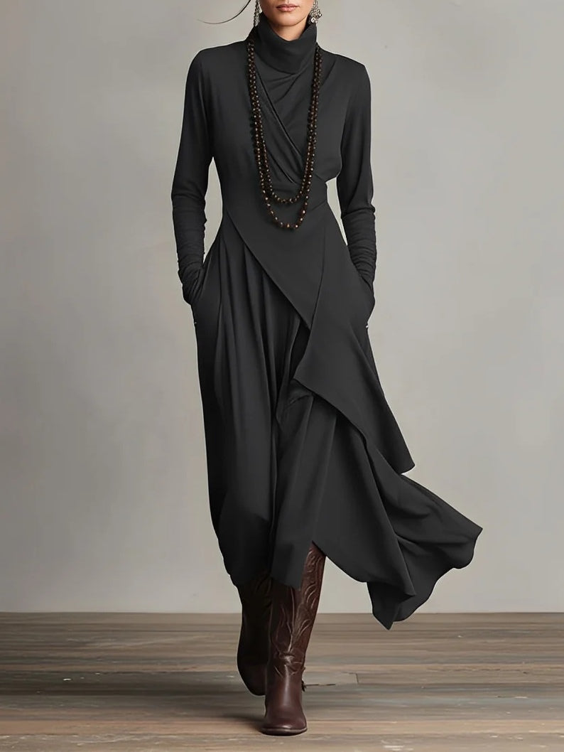 Hattie | Elegancka Sukienka Maxi z Wysokim Kołnierzem