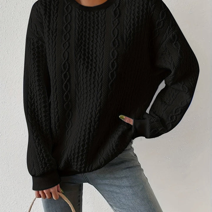 Maisie | Sweter z teksturą warkocza z okrągłym dekoltem