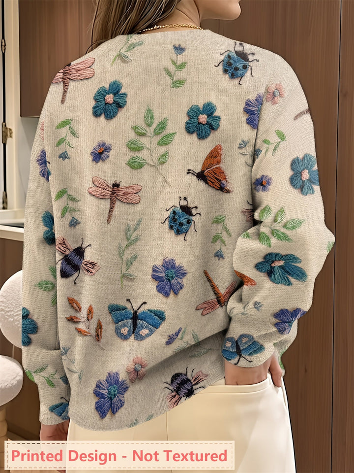 Meredith | Sweter z okrągłym dekoltem w roślinny wzór