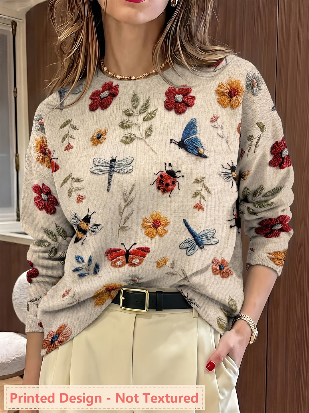 Meredith | Sweter z okrągłym dekoltem w roślinny wzór