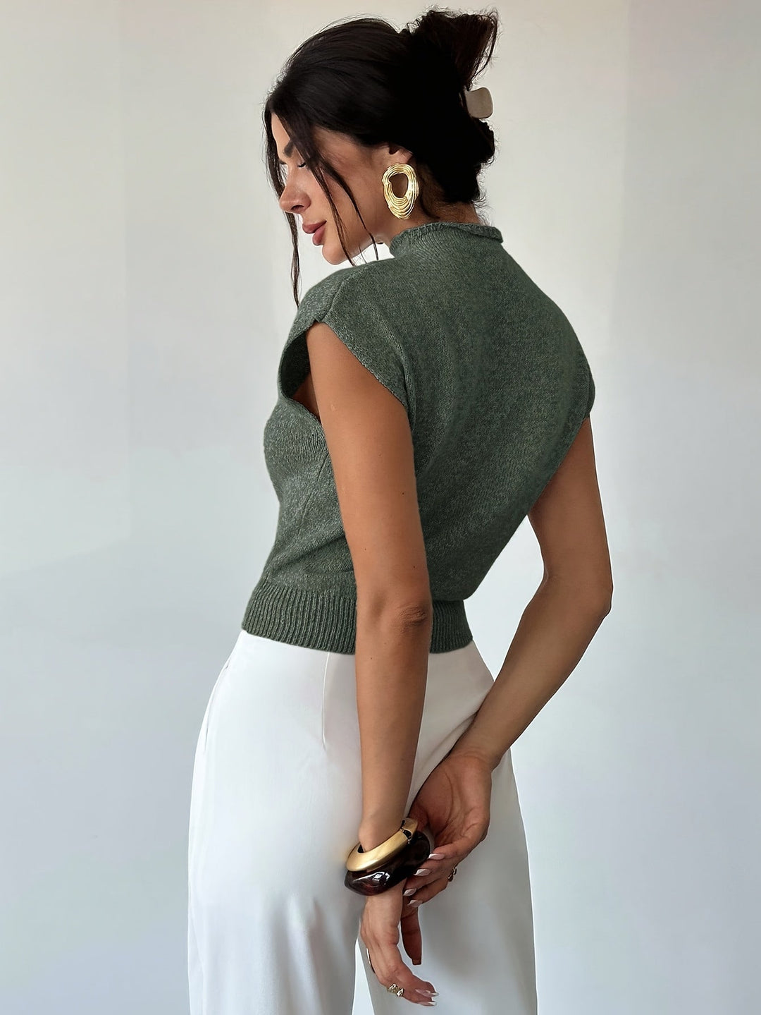 Tamsin | Top z Mock Neck i Krótkim Rękawem