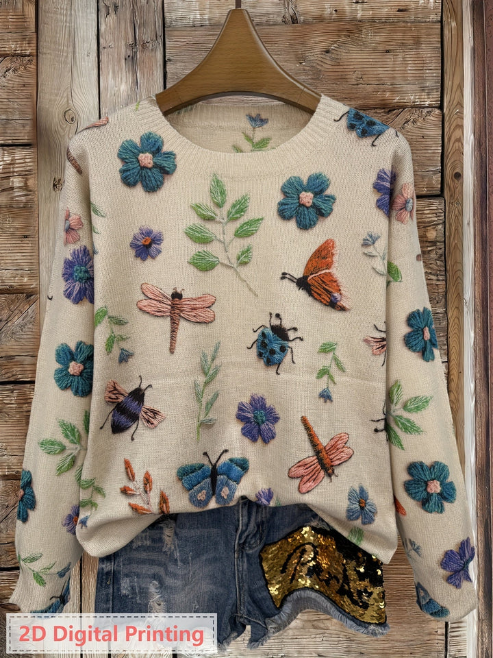 Meredith | Sweter z okrągłym dekoltem w roślinny wzór