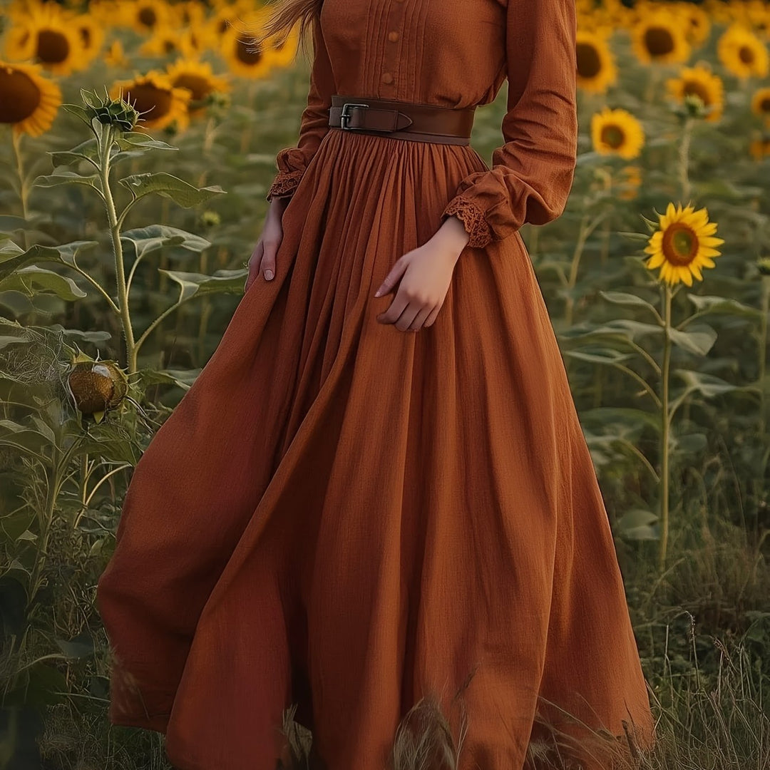 Susannah | Romantyczna Sukienka Maxi z Wysokim Kołnierzem