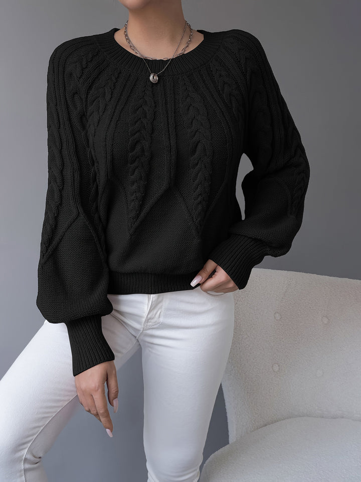 Odette | Sweter z dzianiny w warkocze z lanternowymi rękawami