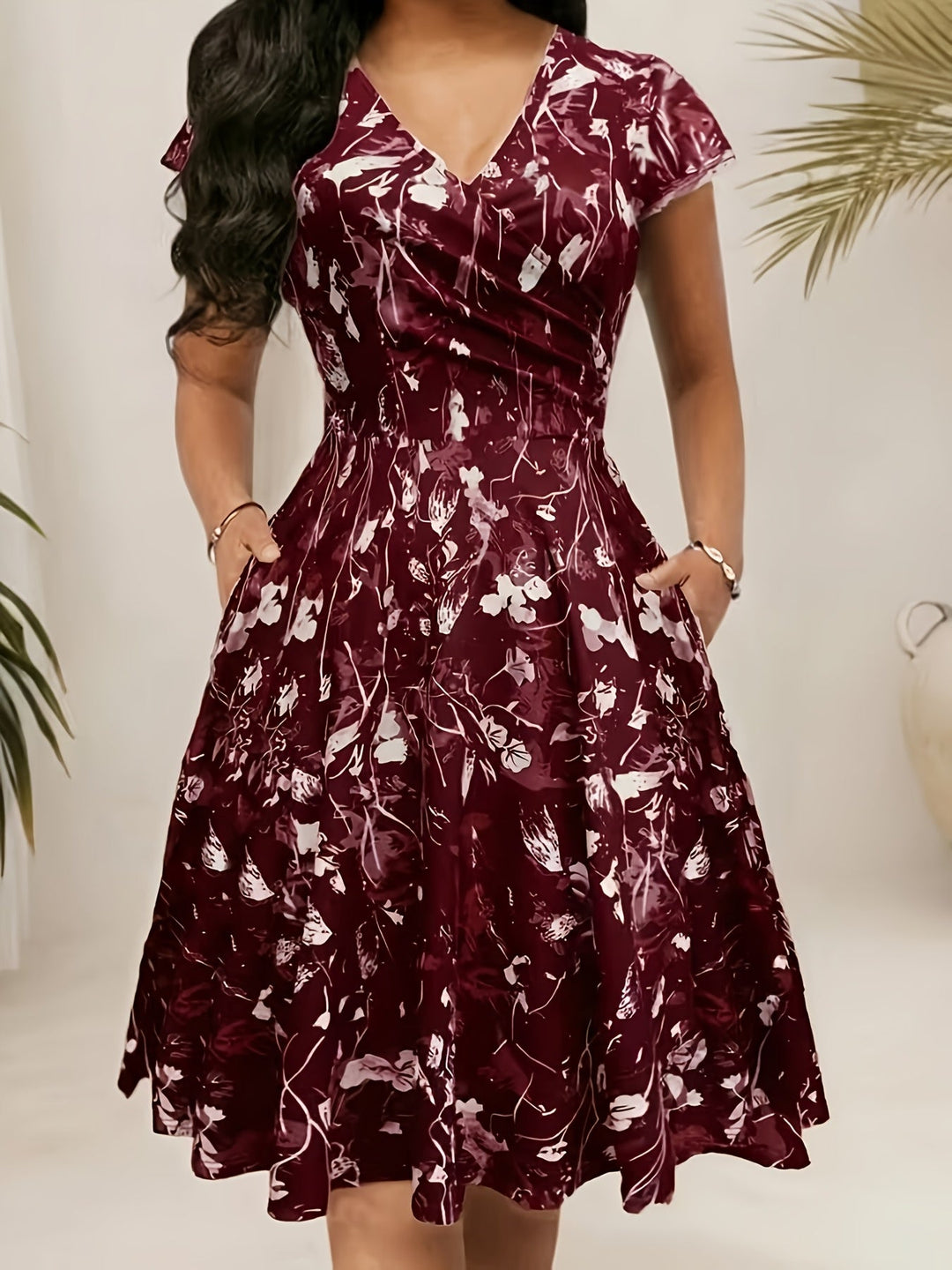 Nadine | Elegancka Kwiatowa Sukienka Midi