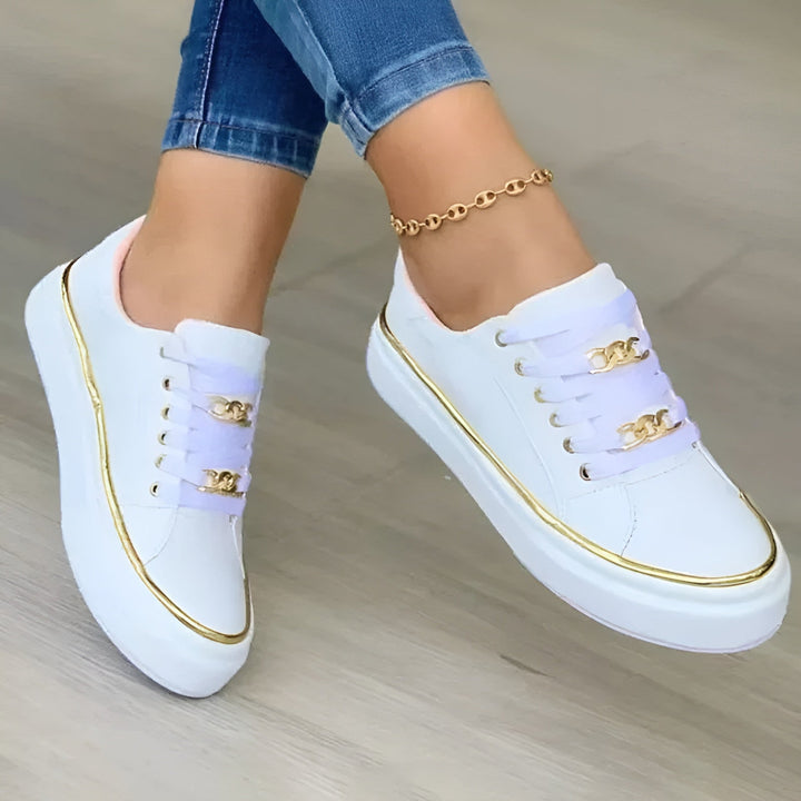 Alexya | Metaliczne Akcenty Sneakersy na Sznurowadła