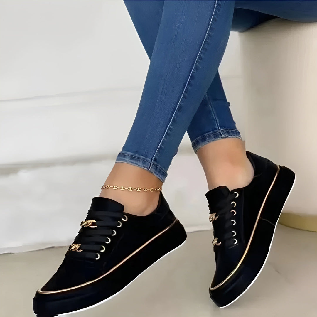 Alexya | Metaliczne Akcenty Sneakersy na Sznurowadła