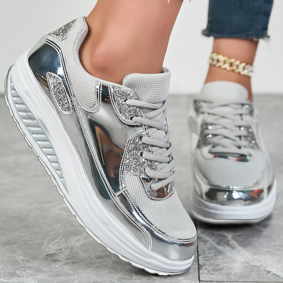 Julia | Lśniące Sneakersy na Platformie