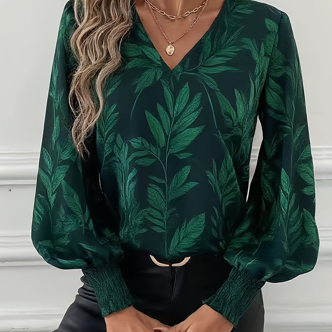 Lorna | Elegancka bluzka z dekoltem w serek i lanternowymi rękawami