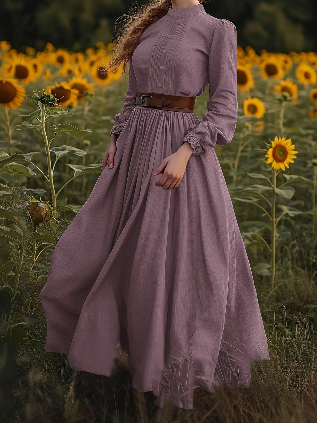 Susannah | Romantyczna Sukienka Maxi z Wysokim Kołnierzem