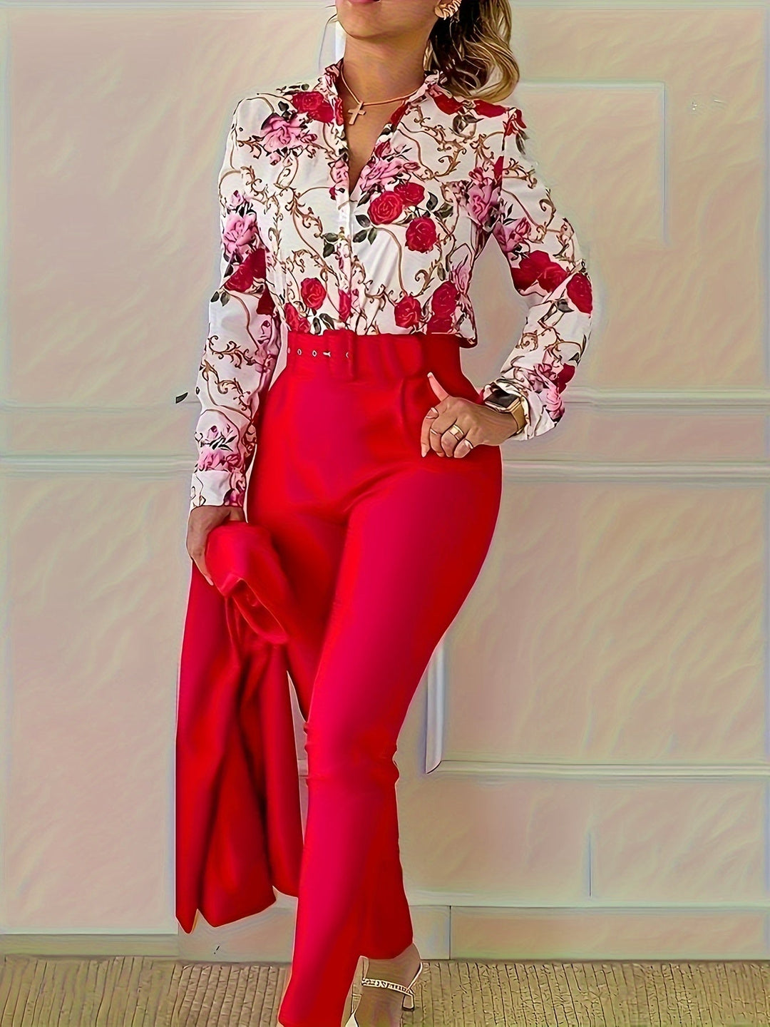Marlene | Elegancki Kwiatowy Zestaw Dwuczęściowy