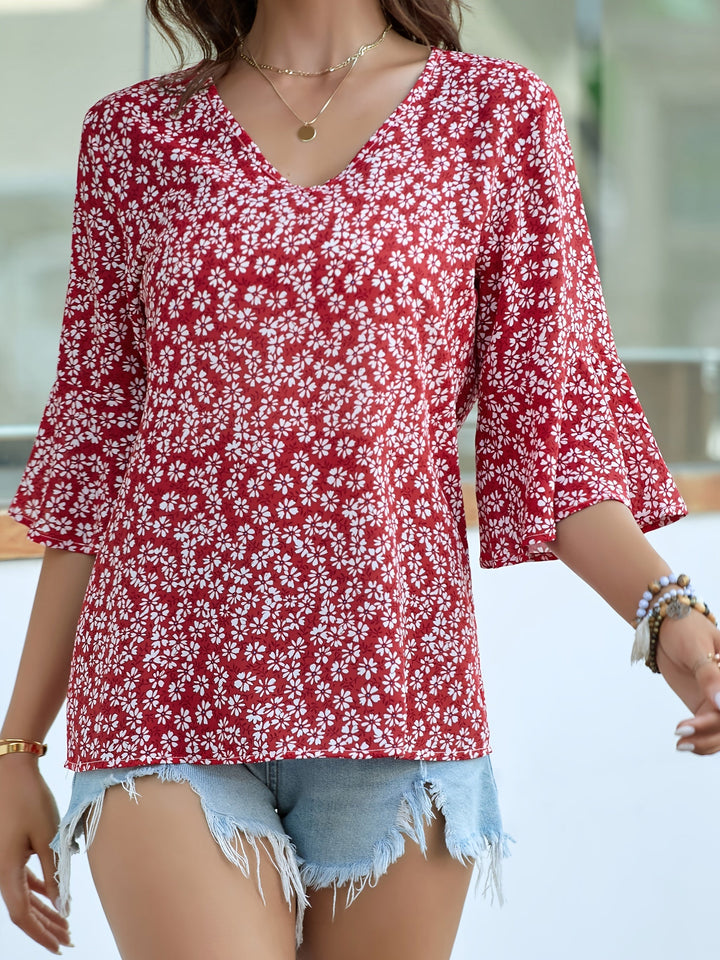 Cecily | Bluzka z Rękawami Ruffles w Kwiatowy Wzór